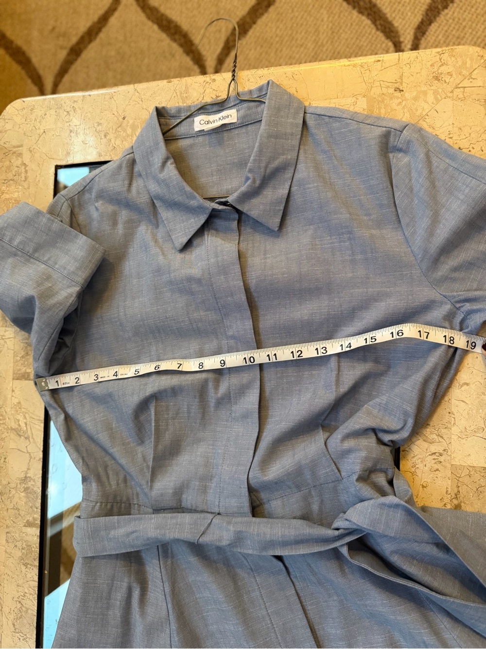 Calvin Klein Light Blue Tie-Waist Midi Shirt Dress - Picture 11 of 13